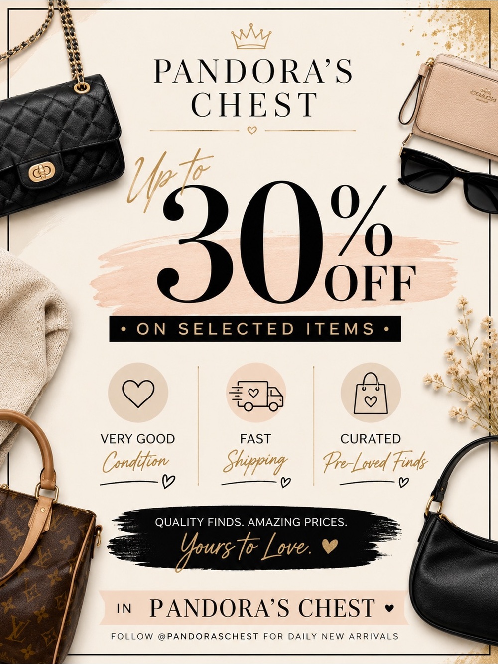 Up to 30% Off Sale Graphic Featuring Designer Bags